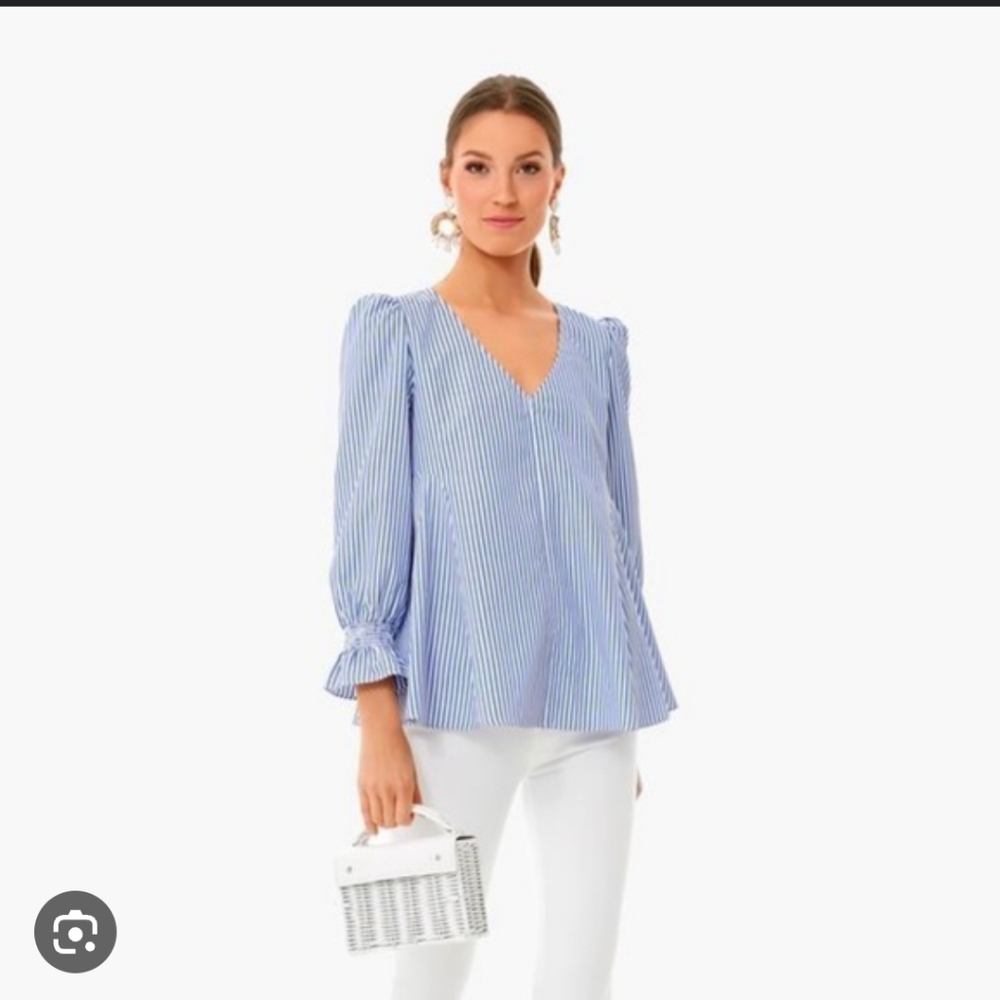 Tuckernuck Blue and White Striped Eaton V-Neck Blouse